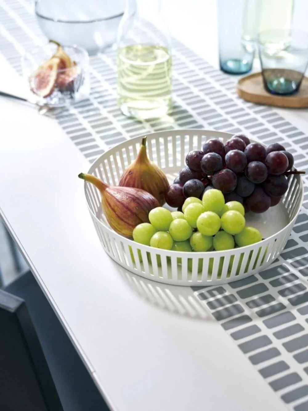 Yamazaki Home Japanese White Metal Shallow Low Fruit Basket Tray Bowl